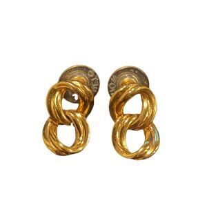 Monet Vintage Dangle Earrings Gold Tone Double Chain Links